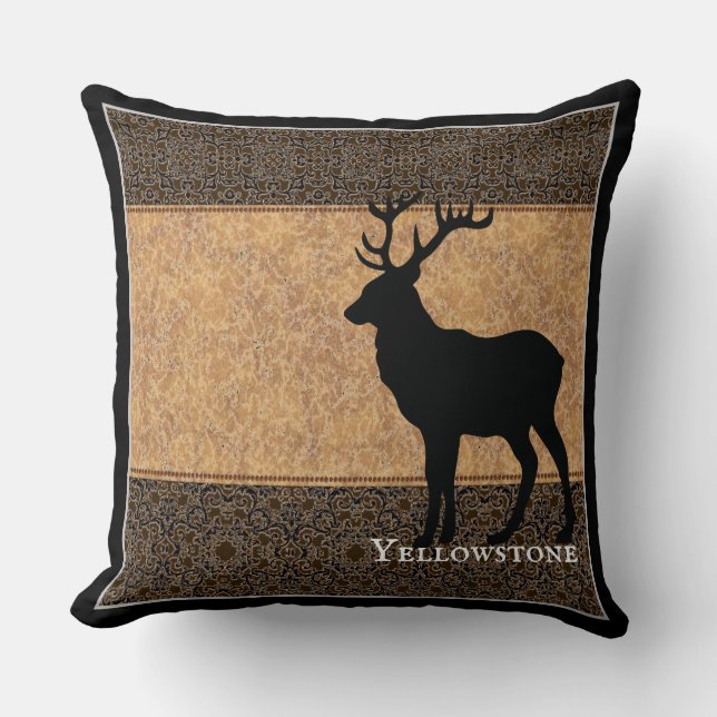 Throw Pillow-Yellowstone Elk Black Kissen (Vorderseite)