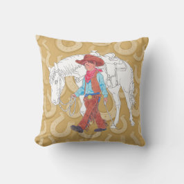 Throw Pillow Young Cowboy and Horse Kissen