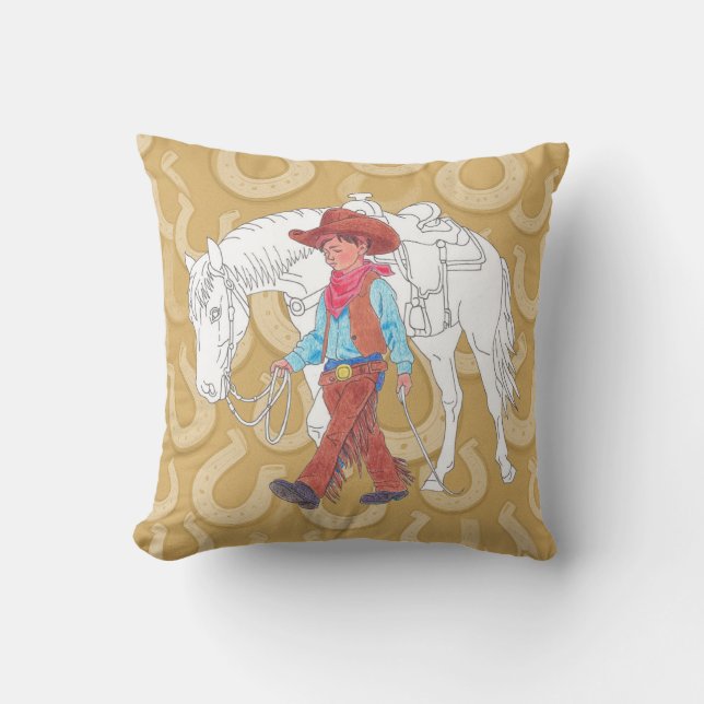 Throw Pillow Young Cowboy and Horse Kissen (Vorderseite)