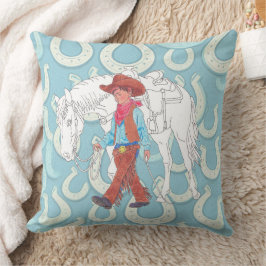 Throw Pillow Young Cowboy and Horse Kissen