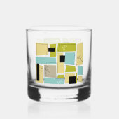 Throwback Aqua Blue Yellow Rectangles Mid Century Whiskyglas (Rückseite)