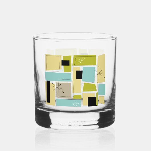 Throwback Aqua Blue Yellow Rectangles Mid Century Whiskyglas (Rückseite)