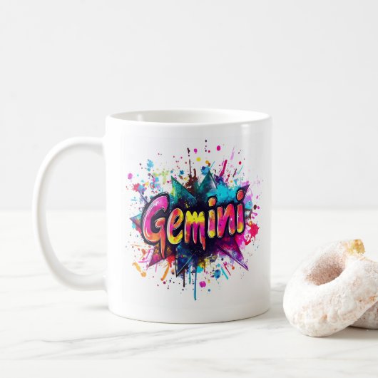 "Throwback Gemini der 90er Jahre: Spritzer Paint T Kaffeetasse (Mit Donut)