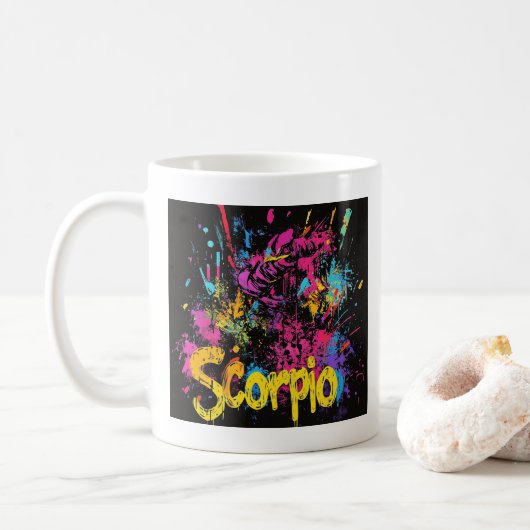 "Throwback Scorpio der 90er: Spritzer Paint Tasse" Kaffeetasse (Mit Donut)