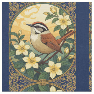 Thryothorus Bird unter den Gelbjasminen-Blume Stoff