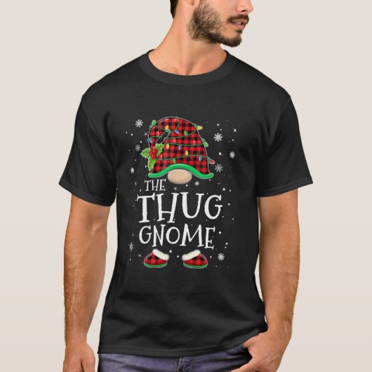 Thug Gnome Red Plaid Matching Family Christmas Paj T-Shirt (Vorderseite)
