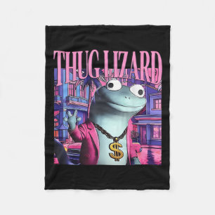 Thug Lizard Funny Weirdcore Animal Lizard L Fleecedecke