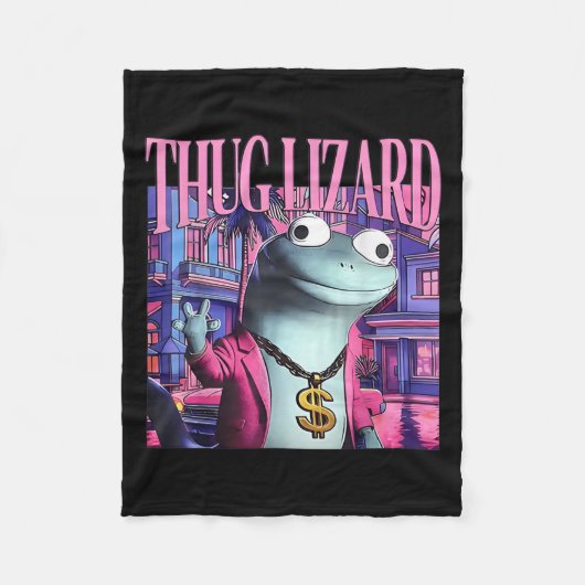 Thug Lizard Funny Weirdcore Animal Lizard L Fleecedecke (Vorderseite)