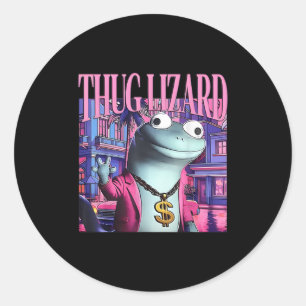 Thug Lizard Funny Weirdcore Animal Lizard L Runder Aufkleber