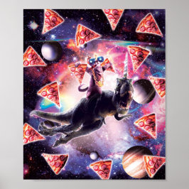 Thug Space Cat On Dinosaur Unicorn - Pizza Poster