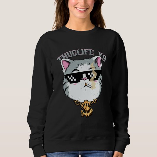 Thuglife Cat with Sunglasses Neck Chain Gangster C Sweatshirt (Vorderseite)
