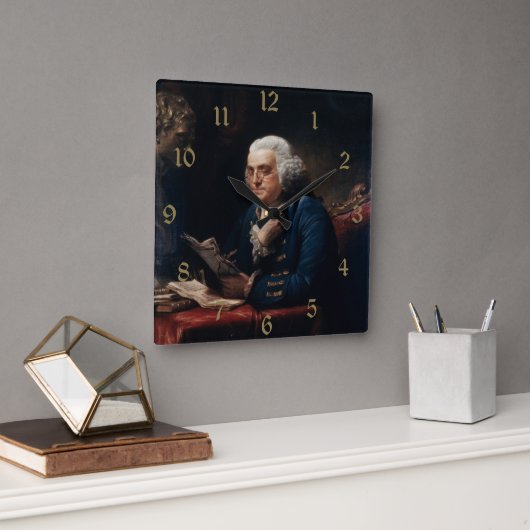 Thumb Portrait, Benjamin Franklin Gründungsvater Quadratische Wanduhr (Büro)