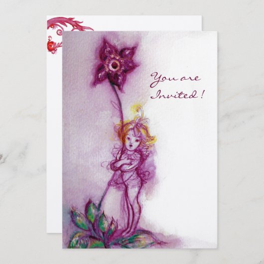 THUMBELINA 2,rosa lila Sahne Filz Einladung (Vorne/Hinten)
