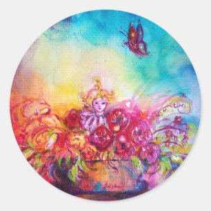 THUMBELINA, BLUME BASKET UND SCHALTFLÄCHE RUNDER AUFKLEBER