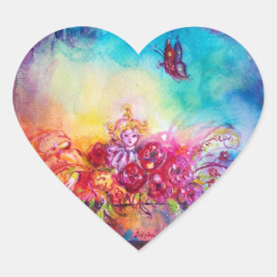 THUMBELINA, BLUMEN-KORB UND SCHMETTERLING Herz-Aufkleber