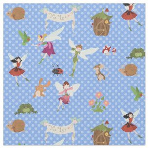 Thumbelina Fairies Blume Angels Blue Polka Punkte Stoff