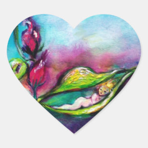 THUMBELINA SCHLAFEN ZWISCHEN BLÄTTER DER ROSE Herz-Aufkleber