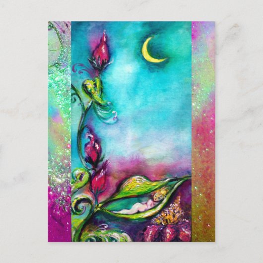 THUMBELINA SCHLAFEN ZWISCHEN BLÄTTER DER ROSE POSTKARTE (Vorderseite)