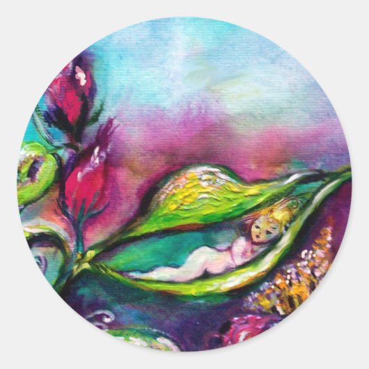 THUMBELINA SCHLAFEN ZWISCHEN BLÄTTER DER ROSE RUNDER AUFKLEBER (Vorderseite)