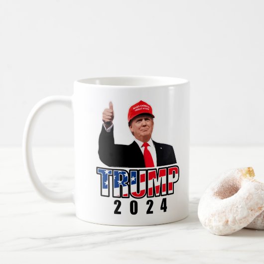 Thumbs Up Donald Trump 2024 Kaffeetasse (Mit Donut)