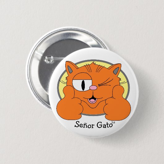 Thumbs Up Mustache Cat Winking Cartoon Cat Button (Vorne & Hinten)