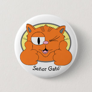 Thumbs Up Mustache Cat Winking Cartoon Cat Button