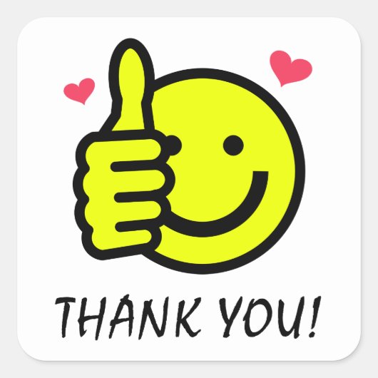 Thumbs Up Yellow Happy Smile Face Vielen Dank Quadratischer Aufkleber (Vorderseite)
