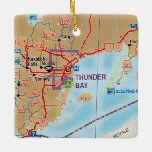 Thunder Bay ON Karte Keramikornament (Vorderseite)