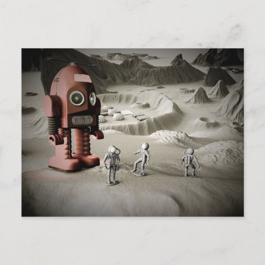 Thunder Robot and Toy Spacemen Retro Styled Postca Postkarte (Vorderseite)