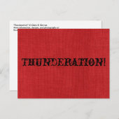 THUNDERATION! Alter Schriftart auf Red Linen Foto Postkarte (Vorne/Hinten)