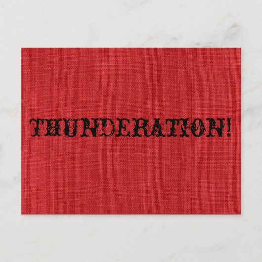 THUNDERATION! Alter Schriftart auf Red Linen Foto Postkarte (Vorderseite)