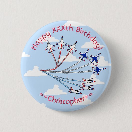 Thunderbirds Blue Sky Customizable Birthday Abzeic Button (Vorderseite)