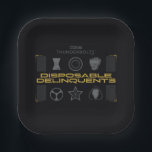 Thunderbolts* | Disposable Delinquents Pappteller<br><div class="desc">Bring a tactical, underground vibe to your apparel and accessories with the "Disposable Delinquents" team roster. This design features a clean yet gritty arrangement of the squad's signature symbols, from Bucky’s star to Ghost’s mask. The high-contrast black, silver, and gold palette makes it a striking piece for any fan’s collection,...</div>