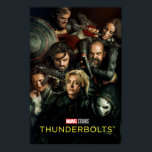 Thunderbolts* | Group Fighting Theatrical Poster<br><div class="desc">Featuring the likeness of: Wyatt Russell, Hannah John-Kamen, David Harbour, Sebastian Stan, Lewis Pullman, and Florence Pugh| Check out Marvel Studios’ Thunderbolts*, featuring an ensemble of the MCU’s most iconic anti-heroes and reformed villains. The artwork captures a chaotic, gritty group portrait where the team is literally and figuratively at each...</div>