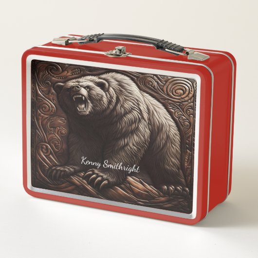 Thunderous Grizzly Roar in Lederhilfe Metall Brotdose (Vorderseite)