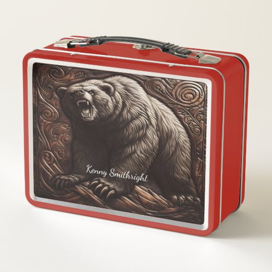 Thunderous Grizzly Roar in Lederhilfe Metall Brotdose (Rückseite)