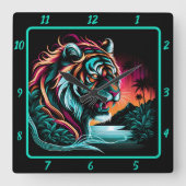 Thunderous Neon Tiger Majesty Quadratische Wanduhr (Vorderseite)