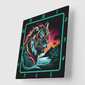 Thunderous Neon Tiger Majesty Quadratische Wanduhr (Winkel)