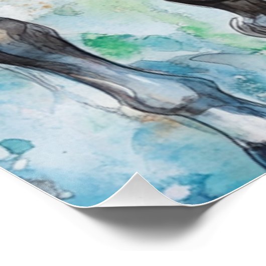 Thunders - Wasserfarbene Pferde Poster (Ecke)