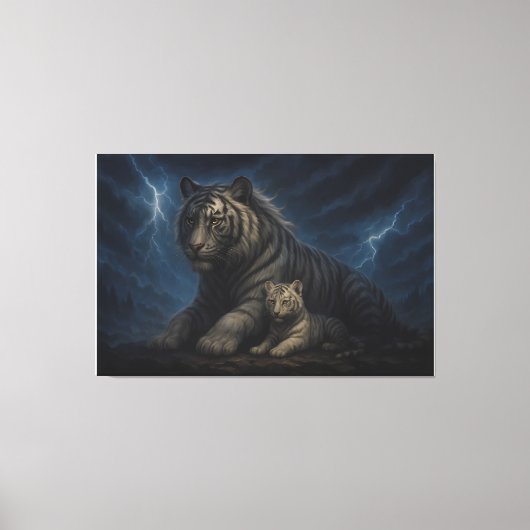 Thunderstorm Guardian White Tiger & Cub – Fantasy Leinwanddruck (Vorderseite)