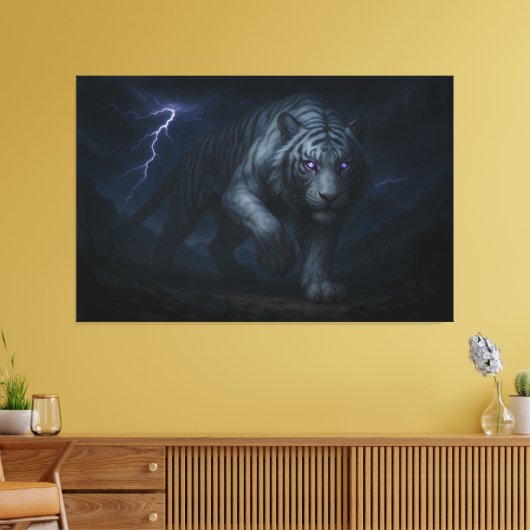 Thunderstorm King White Tiger – Fantasy Art Leinwanddruck (Insitu (Wohnzimmer))