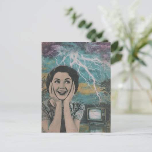 Thunderstorm Retro Frau Postkarte (Stehend Vorderseite)