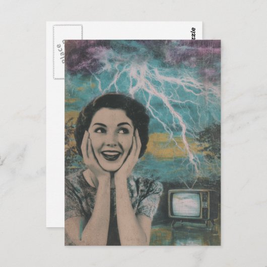 Thunderstorm Retro Frau Postkarte (Vorne/Hinten)