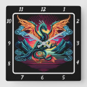 Thunderstreik Neon Dragon Quadratische Wanduhr (Vorderseite)