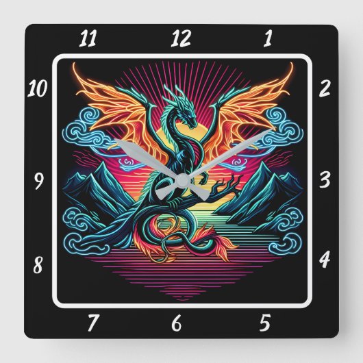 Thunderstreik Neon Dragon Quadratische Wanduhr (Vorderseite)