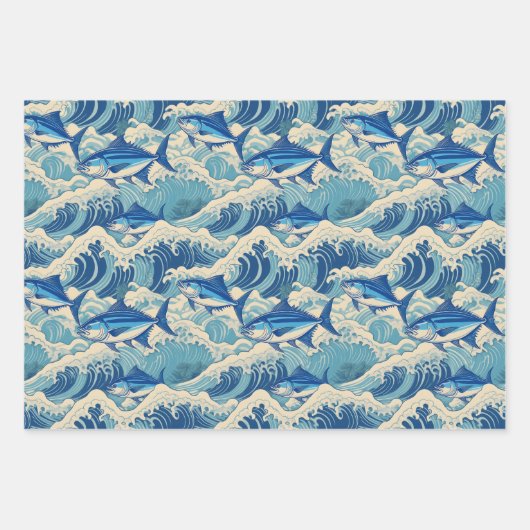 Thunfisch in Wellen - Ahi-Muster Geschenkpapier Set (Vorderseite 2)