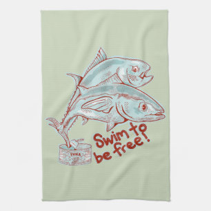 Thunfische, die eine Dose abwerfen Geschirrtuch