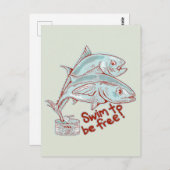 Thunfische, die eine Dose abwerfen Postkarte (Vorne/Hinten)