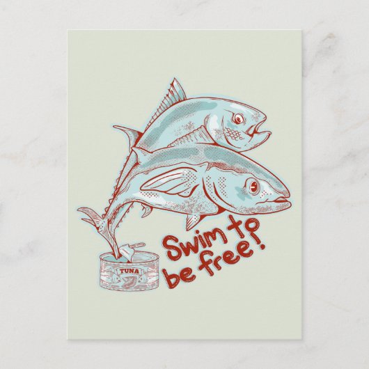 Thunfische, die eine Dose abwerfen Postkarte (Vorderseite)
