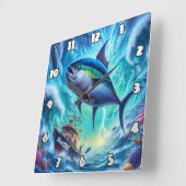 Thunfischwelle: Boot, Sturm, Power im Ozean Quadratische Wanduhr (Winkel)